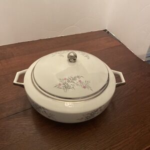 Parisienne Flori by Royal Jackson- Covered Casserole Dish- Silver-Pink Flowers